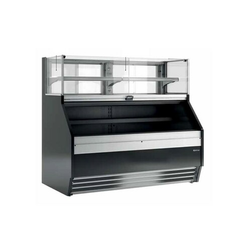 Vitrina expositora para pastelería con chapa prelacada y cristal frontal remplado abatible.