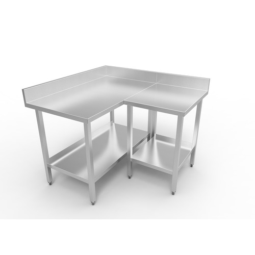 Mesa de trabajo en L 1200x1260 ext. x 700 x 900 mm con entrepaño y respaldo posterior