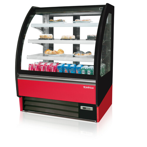 Vitrina expositora para pastelería autoservicio, 1020 mm de frente