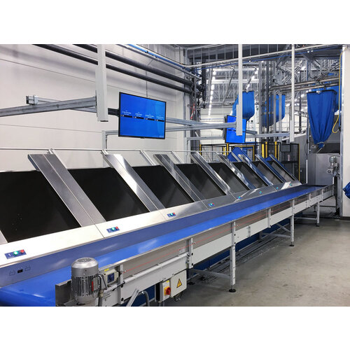 Sistema de clasificación horizontal de ropa sucia con 6 compartimentos y sistema de carga a bolsa aérea