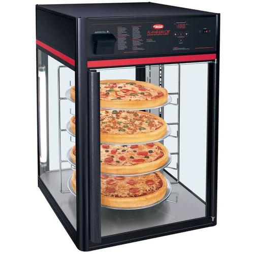 Flav-r-savor tall two door holding and display cabinet with four tier circle rack and motor